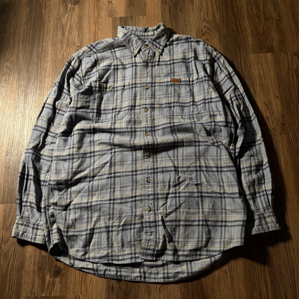 Carhartt Mens L Tall Blue Plaid Long Sleeve Button‎ Up Work Shirt 100% Cotton